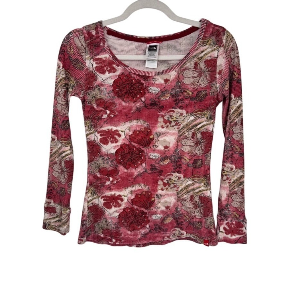 The North Face Thermal Top Womens XS Red Floral Cotton Blend Hiking Camping - Picture 1 of 13